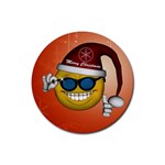 Funny Christmas Smiley With Sunglasses Rubber Coaster (Round) 