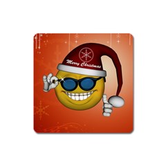 Funny Christmas Smiley With Sunglasses Square Magnet