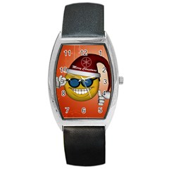 Funny Christmas Smiley With Sunglasses Barrel Metal Watches by FantasyWorld7