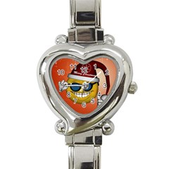 Funny Christmas Smiley With Sunglasses Heart Italian Charm Watch