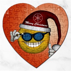 Funny Christmas Smiley With Sunglasses Jigsaw Puzzle (heart) by FantasyWorld7