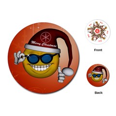 Funny Christmas Smiley With Sunglasses Playing Cards (round) 