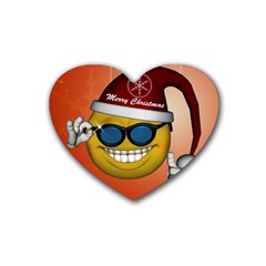 Funny Christmas Smiley With Sunglasses Heart Coaster (4 Pack)  by FantasyWorld7