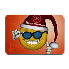 Funny Christmas Smiley With Sunglasses Small Doormat  by FantasyWorld7