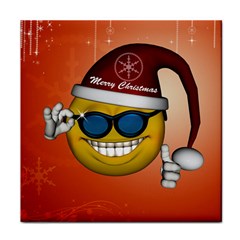 Funny Christmas Smiley With Sunglasses Face Towel by FantasyWorld7