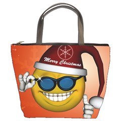 Funny Christmas Smiley With Sunglasses Bucket Bags by FantasyWorld7