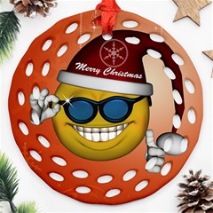 Funny Christmas Smiley With Sunglasses Round Filigree Ornament (2side)