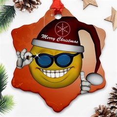 Funny Christmas Smiley With Sunglasses Snowflake Ornament (2-side)