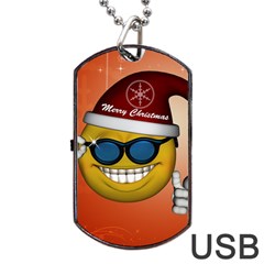 Funny Christmas Smiley With Sunglasses Dog Tag Usb Flash (one Side)