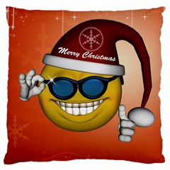 Funny Christmas Smiley With Sunglasses Large Cushion Cases (one Side)  by FantasyWorld7