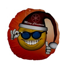 Funny Christmas Smiley With Sunglasses Standard 15  Premium Round Cushions