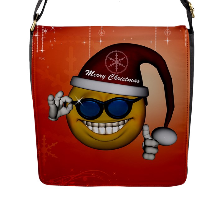 Funny Christmas Smiley With Sunglasses Flap Messenger Bag (L) 