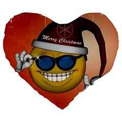 Funny Christmas Smiley With Sunglasses Large 19  Premium Flano Heart Shape Cushions