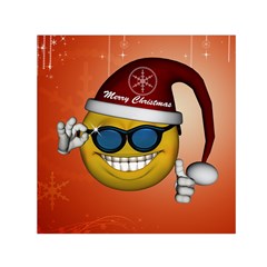 Funny Christmas Smiley With Sunglasses Small Satin Scarf (square)  by FantasyWorld7