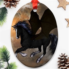 Awesome Dark Unicorn With Clouds Ornament (oval)  by FantasyWorld7