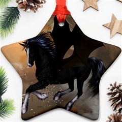 Awesome Dark Unicorn With Clouds Ornament (star)  by FantasyWorld7