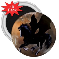 Awesome Dark Unicorn With Clouds 3  Magnets (10 Pack) 