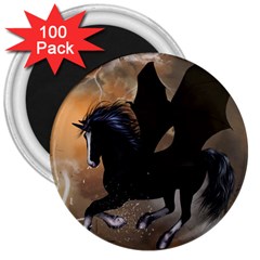 Awesome Dark Unicorn With Clouds 3  Magnets (100 Pack)