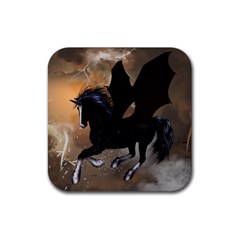 Awesome Dark Unicorn With Clouds Rubber Coaster (square)  by FantasyWorld7