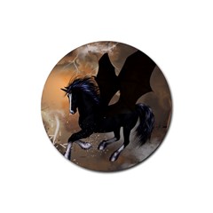 Awesome Dark Unicorn With Clouds Rubber Coaster (round)  by FantasyWorld7