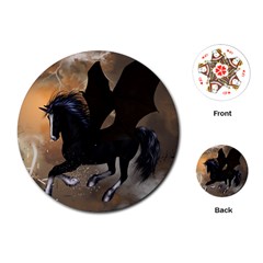 Awesome Dark Unicorn With Clouds Playing Cards (round) 