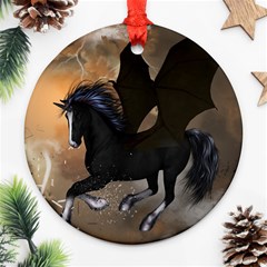 Awesome Dark Unicorn With Clouds Round Ornament (two Sides) 