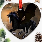 Awesome Dark Unicorn With Clouds Heart Ornament (2 Sides) Front