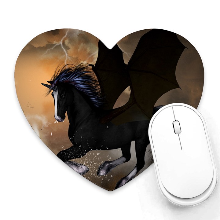 Awesome Dark Unicorn With Clouds Heart Mousepads