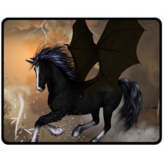 Awesome Dark Unicorn With Clouds Fleece Blanket (medium) 