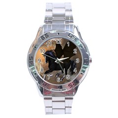 Awesome Dark Unicorn With Clouds Stainless Steel Men s Watch