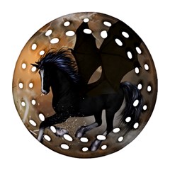 Awesome Dark Unicorn With Clouds Ornament (round Filigree)  by FantasyWorld7