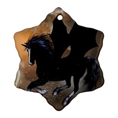 Awesome Dark Unicorn With Clouds Snowflake Ornament (2-side) by FantasyWorld7