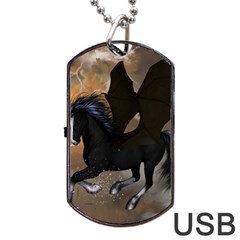 Awesome Dark Unicorn With Clouds Dog Tag Usb Flash (one Side)