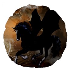 Awesome Dark Unicorn With Clouds Large 18  Premium Round Cushions