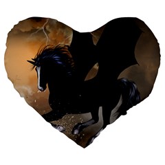 Awesome Dark Unicorn With Clouds Large 19  Premium Heart Shape Cushions