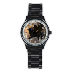 Awesome Dark Unicorn With Clouds Stainless Steel Round Watches