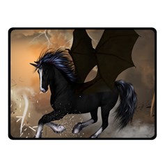 Awesome Dark Unicorn With Clouds Double Sided Fleece Blanket (small) 