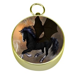 Awesome Dark Unicorn With Clouds Gold Compasses