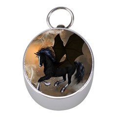 Awesome Dark Unicorn With Clouds Mini Silver Compasses