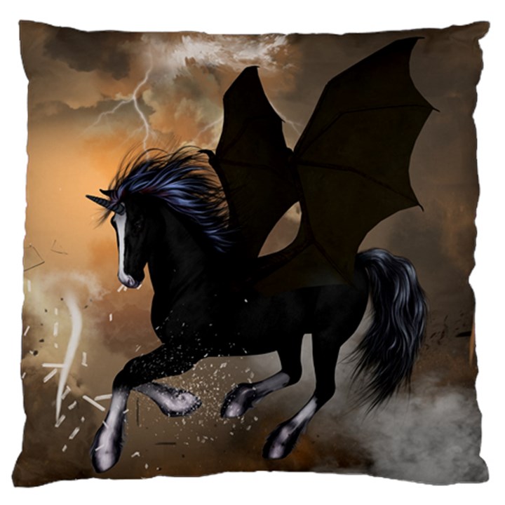 Awesome Dark Unicorn With Clouds Large Flano Cushion Cases (One Side) 