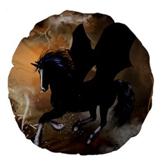 Awesome Dark Unicorn With Clouds Large 18  Premium Flano Round Cushions