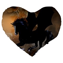 Awesome Dark Unicorn With Clouds Large 19  Premium Flano Heart Shape Cushions by FantasyWorld7