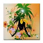 Cute Toucan With Palm And Flowers Tile Coasters