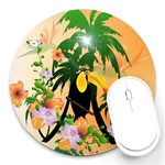 Cute Toucan With Palm And Flowers Round Mousepads