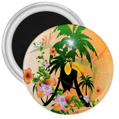 Cute Toucan With Palm And Flowers 3  Magnets