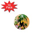 Cute Toucan With Palm And Flowers 1  Mini Magnet (10 pack) 