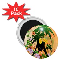 Cute Toucan With Palm And Flowers 1 75  Magnets (10 Pack) 