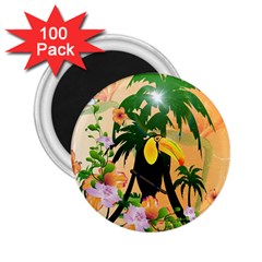 Cute Toucan With Palm And Flowers 2 25  Magnets (100 Pack)  by FantasyWorld7