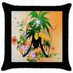 Cute Toucan With Palm And Flowers Throw Pillow Cases (Black)