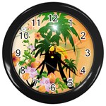 Cute Toucan With Palm And Flowers Wall Clocks (Black)